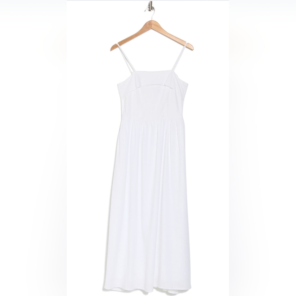 NWT - Halogen Linen Blend Foldover Neck Smocked Spaghetti Strap Midi Sundress-XL